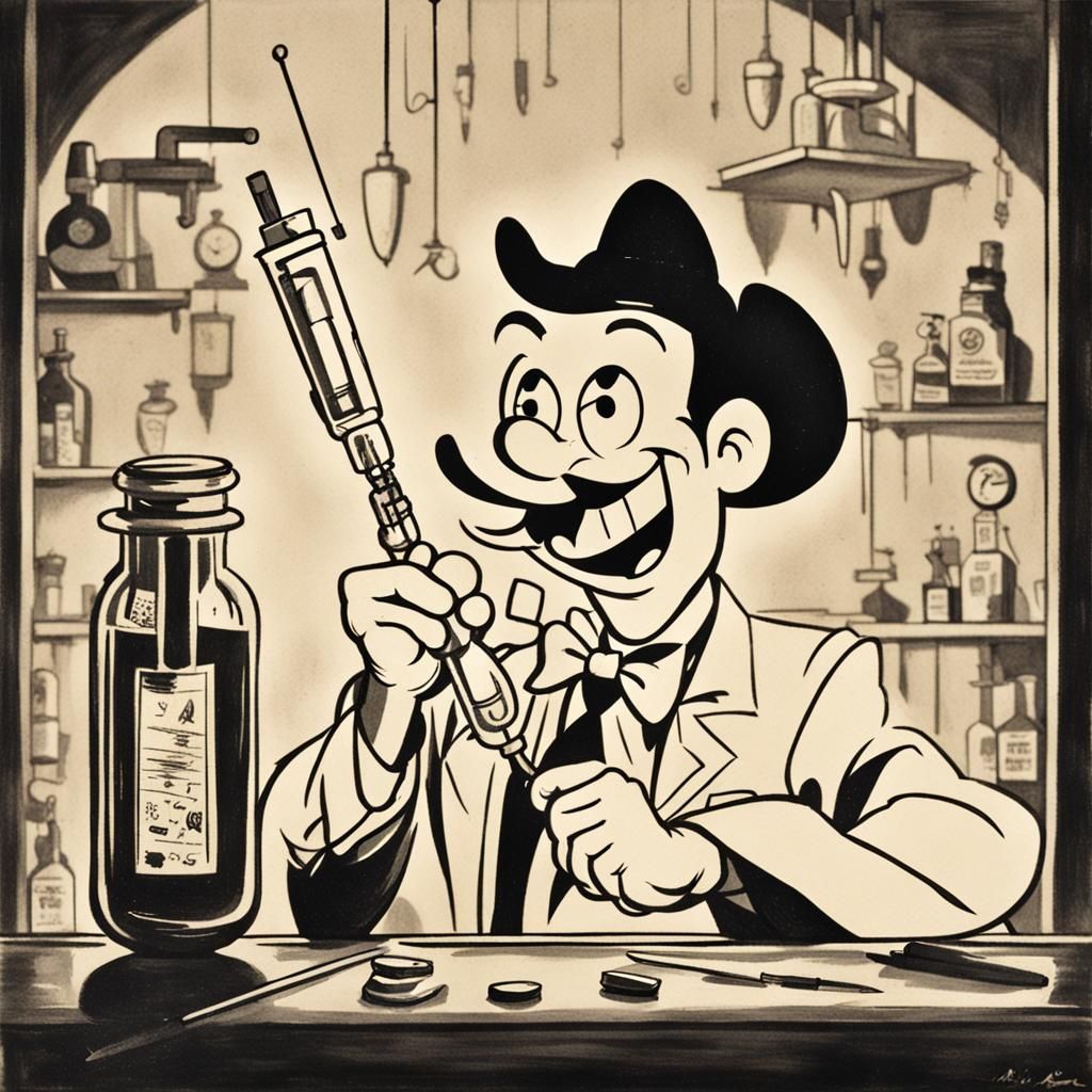 Happy Syringe in Fleischer Animation Style