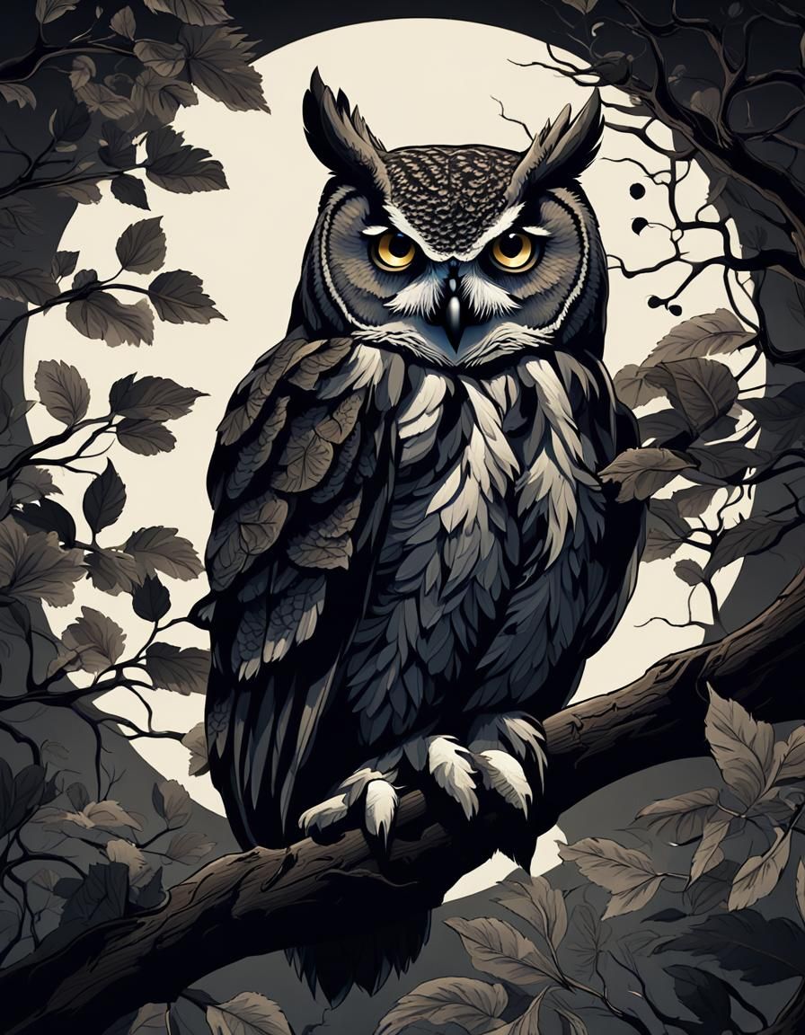 Dramatic Owl Portrait in Tenebrism Style