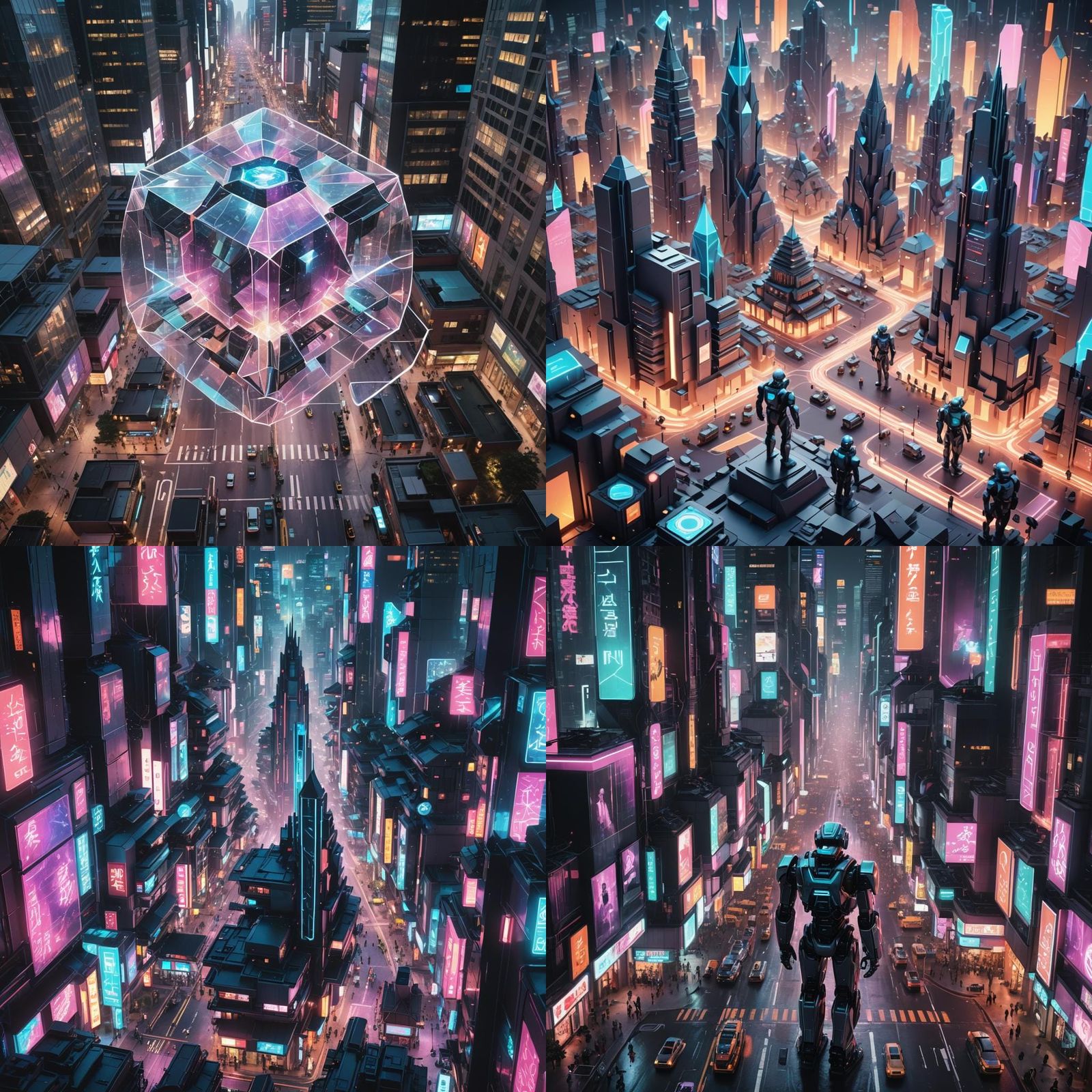 Futuristic AI Cityscape with Holographic Displays