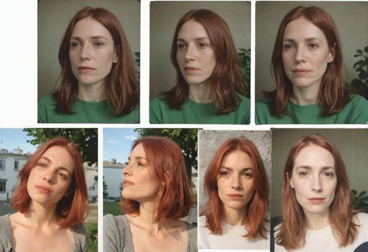 Portraits of Red-haired Woman in Polaroid Style