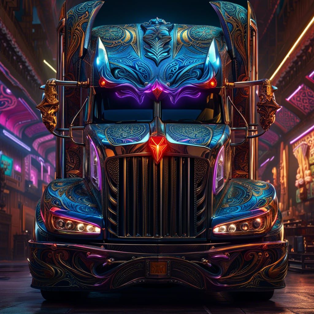 Hyperdetailed Semi-Truck with Demon Face