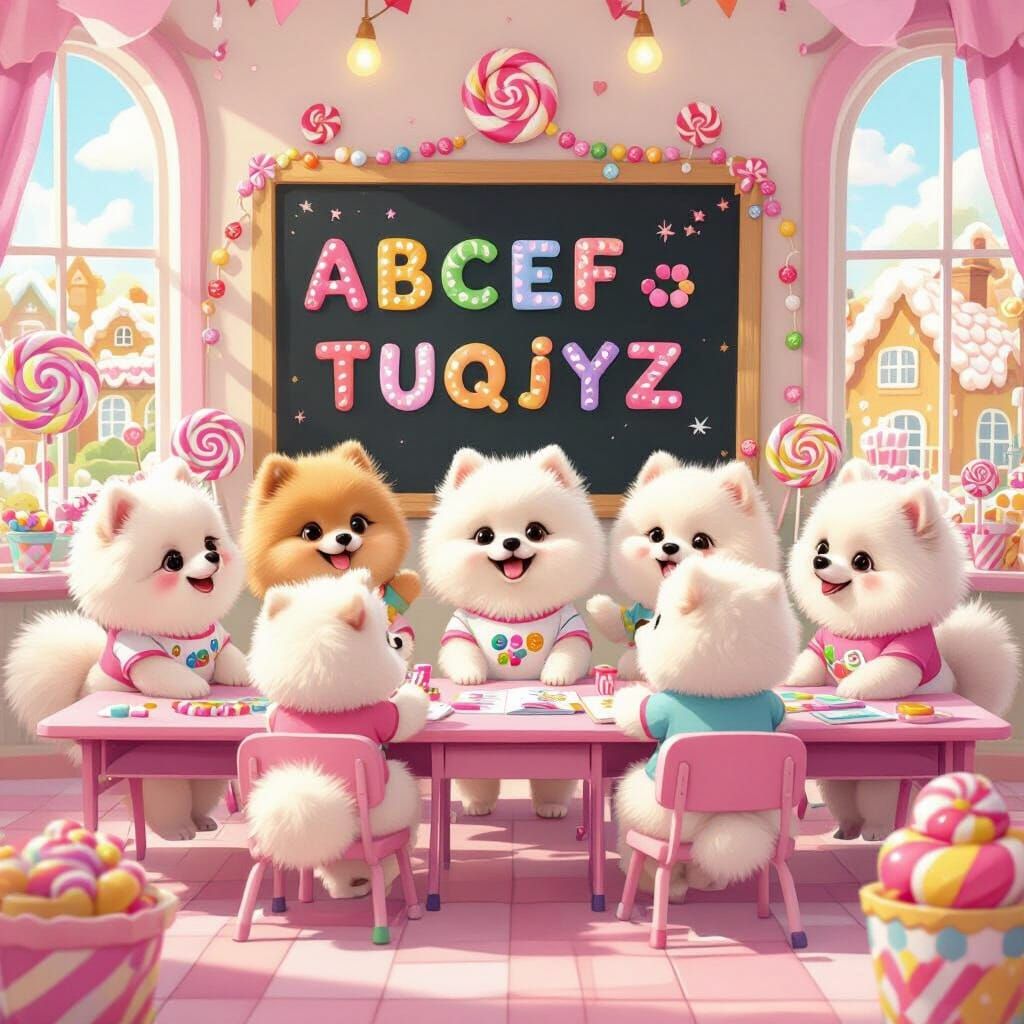 Pomeranians Learn Alphabet in Candy Land Classroom