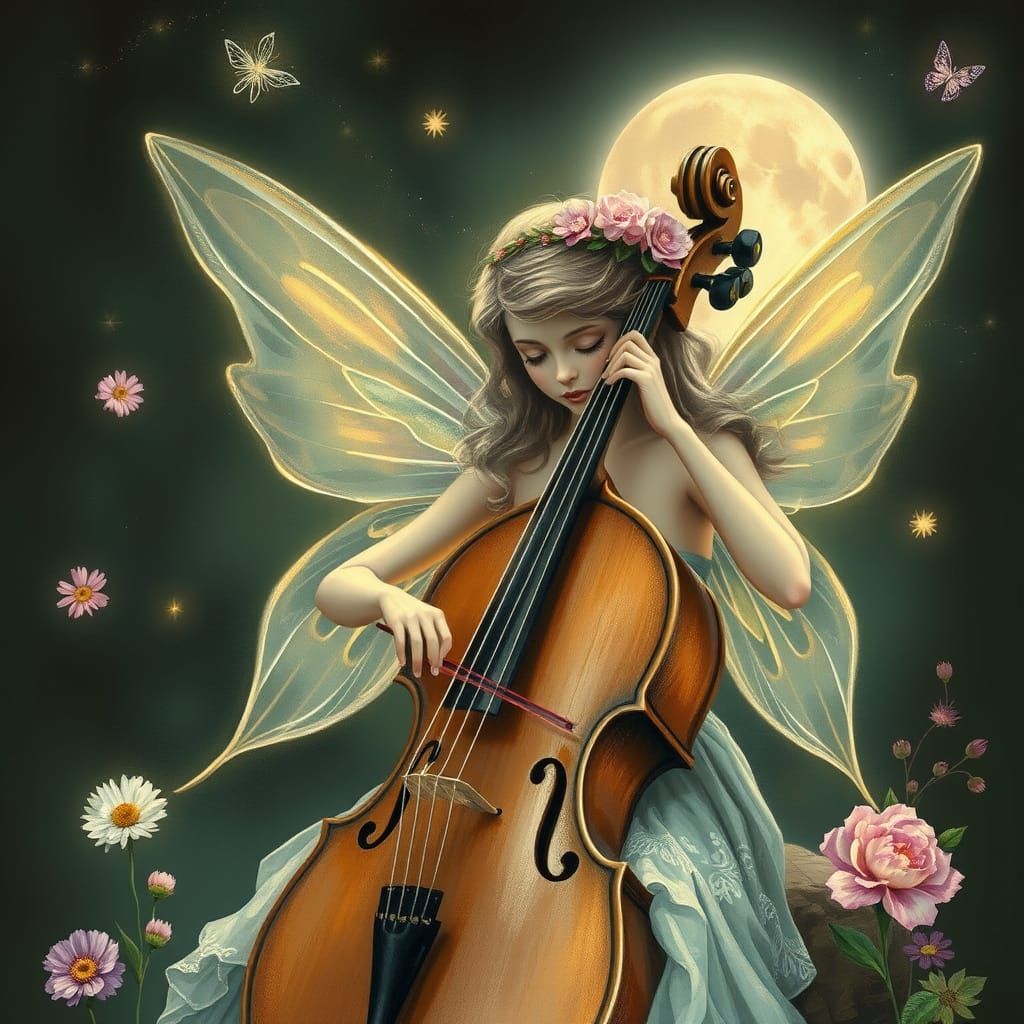 Whimsical Fairy Plays a Melancholic Cello