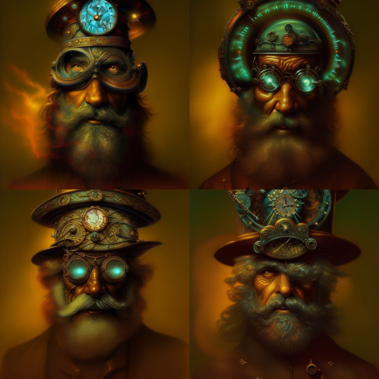 Steampunk Father Time Portrait with Clockwork Head
