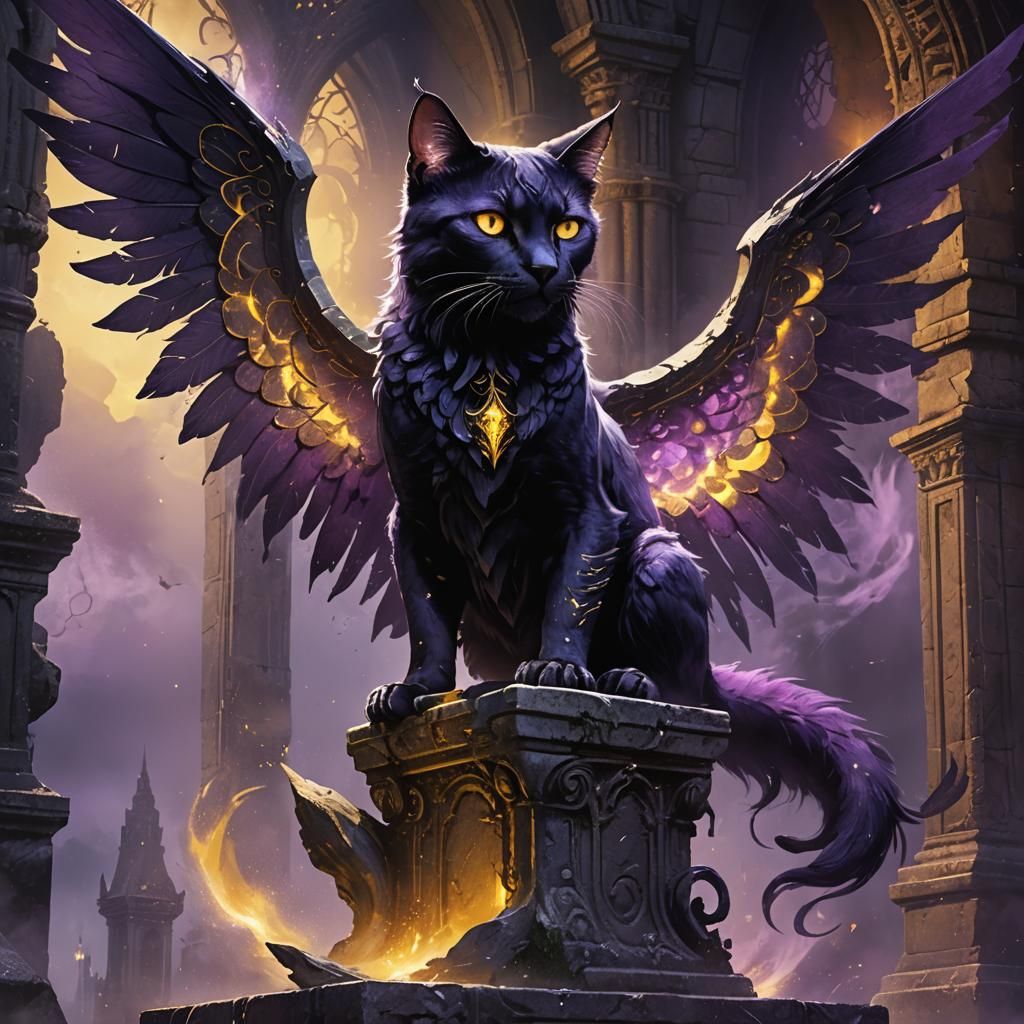 Phantom Feline with Mystical Wings in Dark Fantasy Art