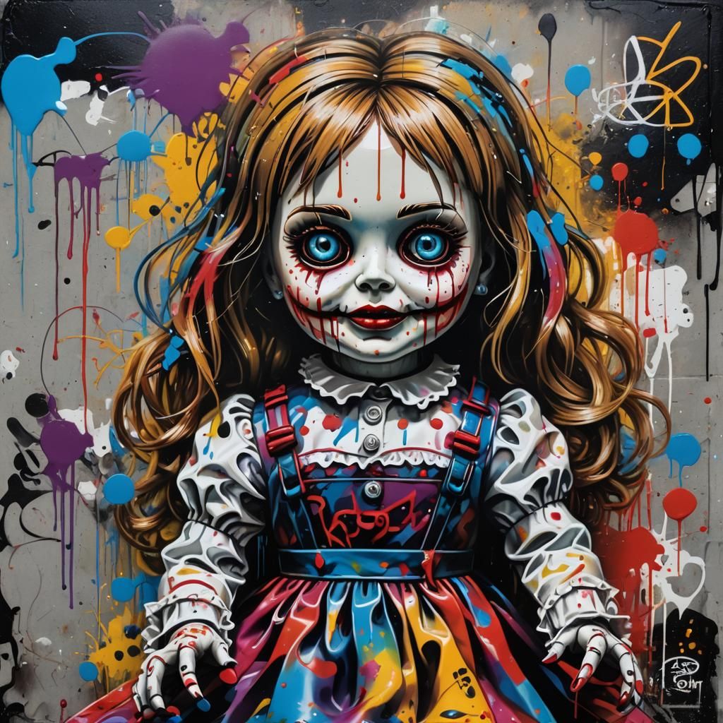 Colorful Graffiti Art of an Annabelle Doll
