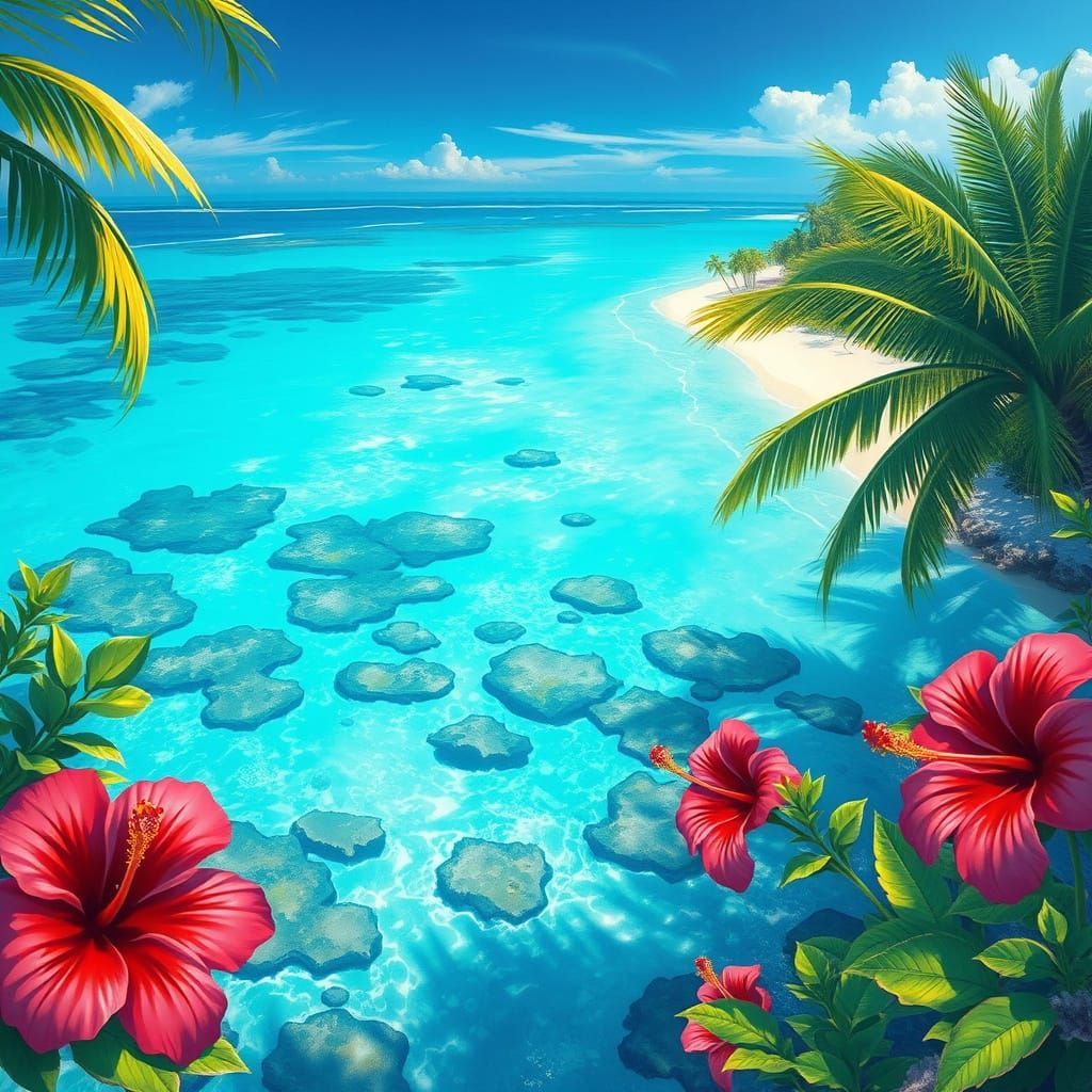 Turquoise Lagoon Paradise in Impressionist Style