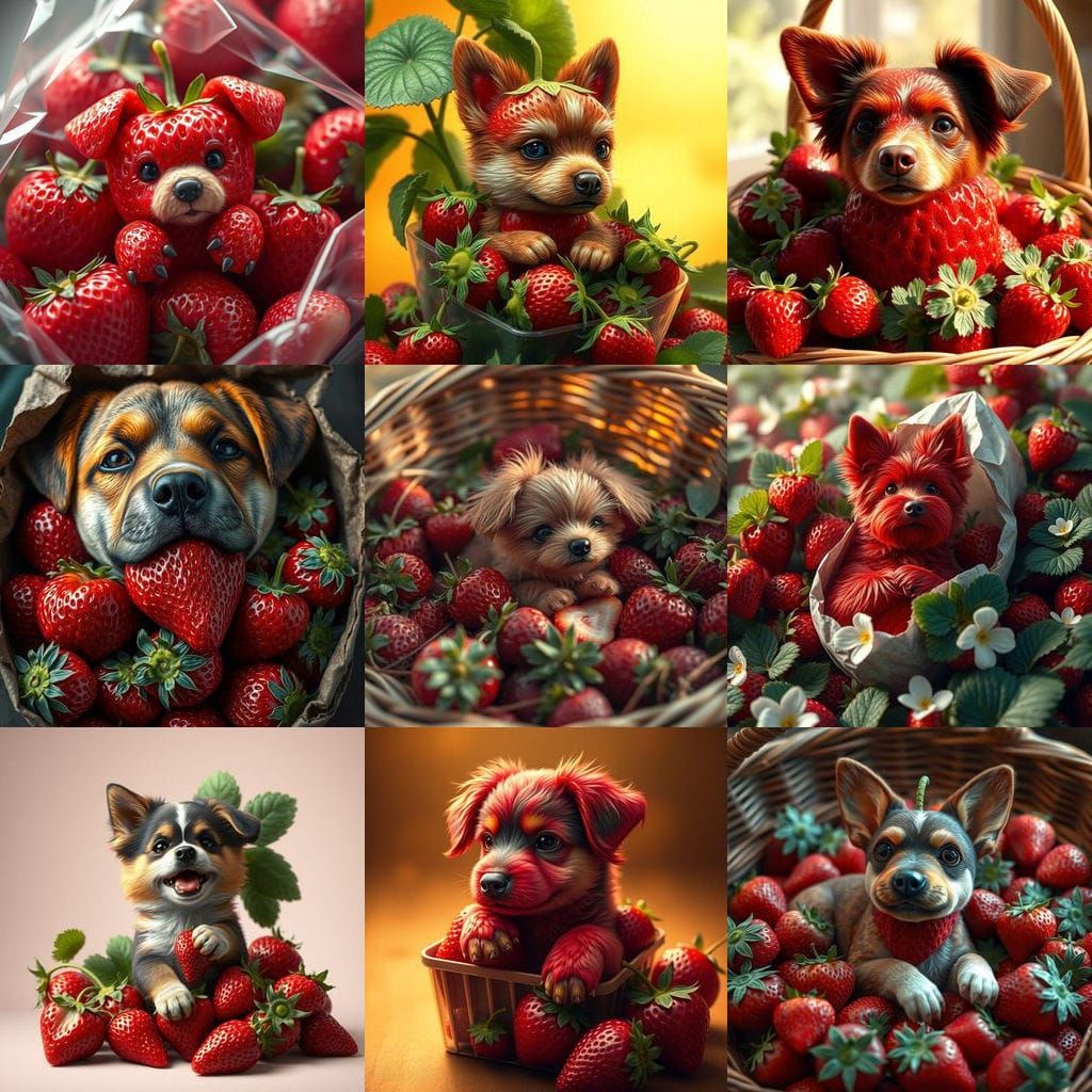 Fantastical Dog-Strawberry Hybrid in a Burst of Color