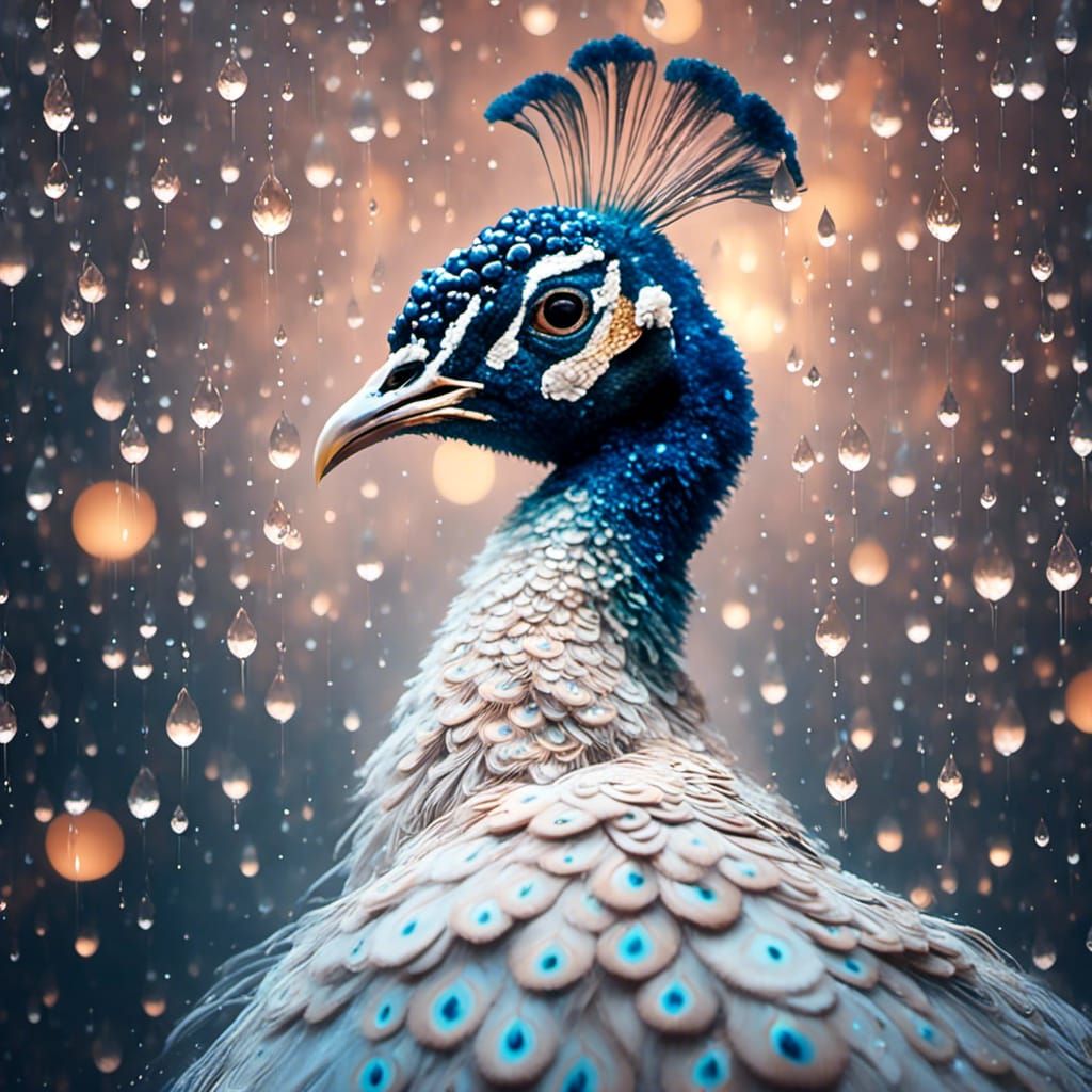 peacock rain drops