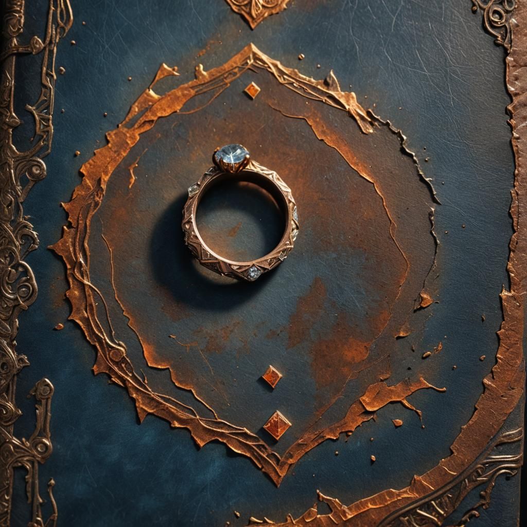 Rusty Diamond Ring on Leather Journal in Matte Painting