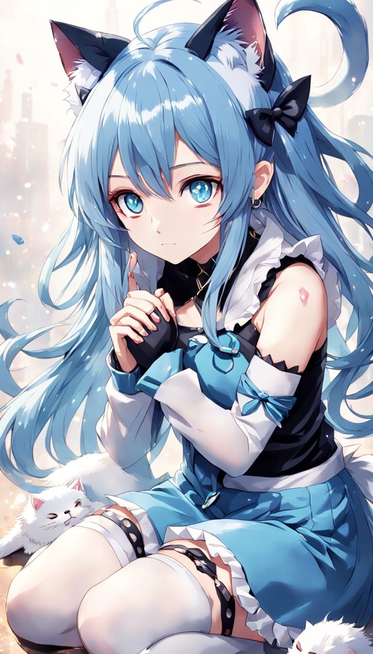 Anime Goddess with Feline Features in Detailed 3D Style