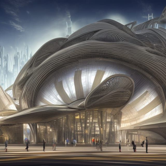 Futuristic Ethereal Elf Train Station: Digital Sci-Fi Art