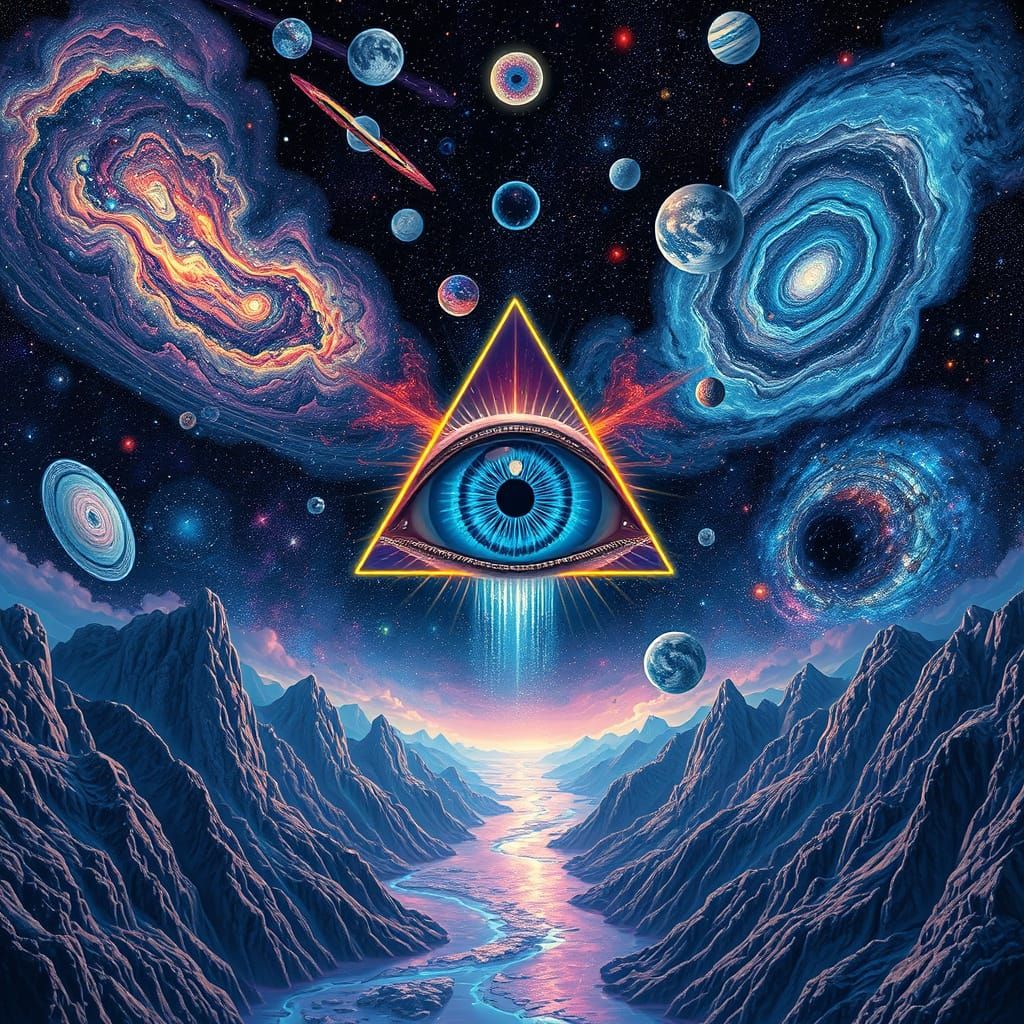 Cosmic Tapestry with Radiant Blue Eye