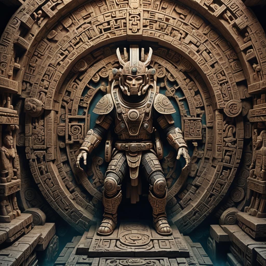 Mayan Palenque Astronaut in Spaceship: 3D Render