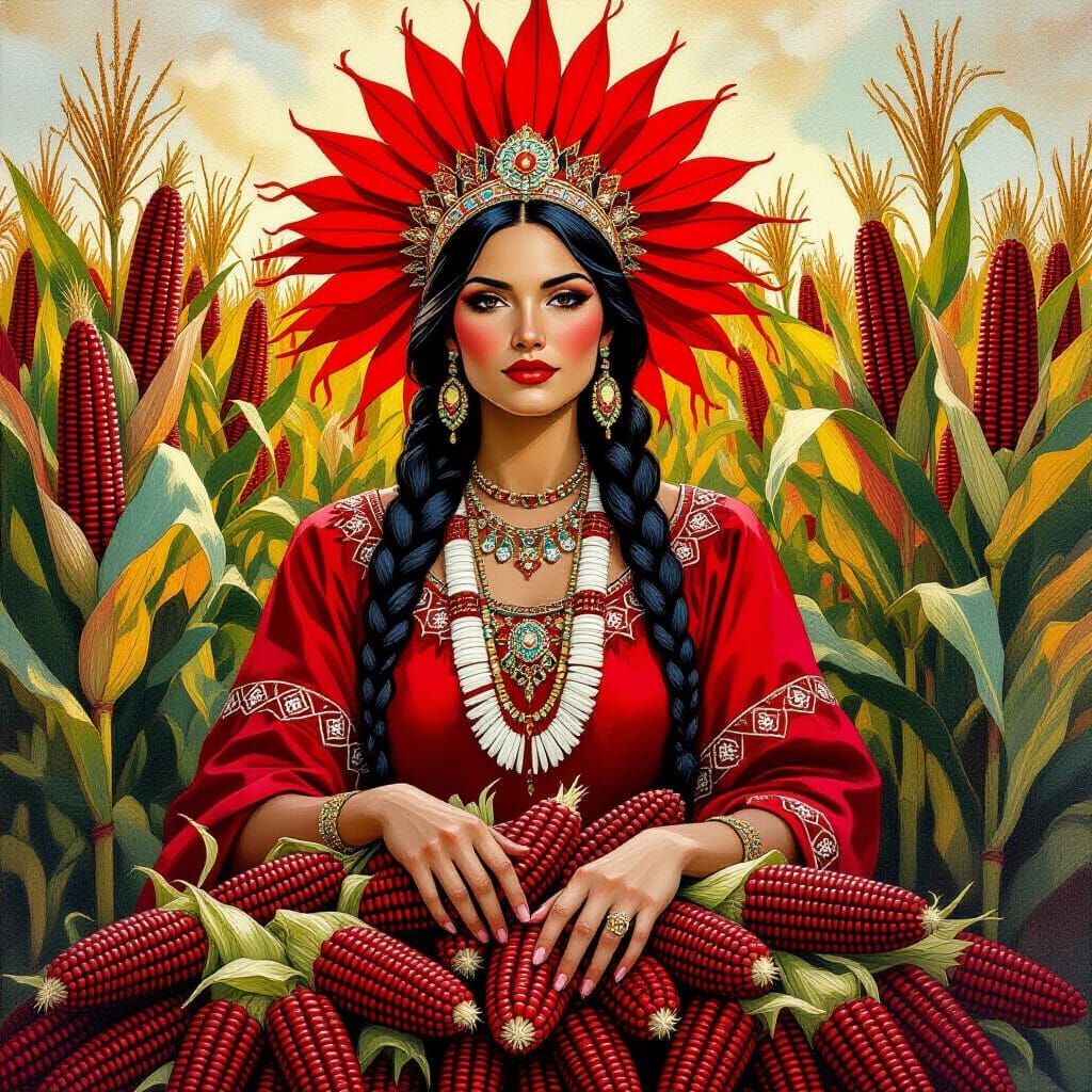 Queen of Red Corn in Regal Red Regalia
