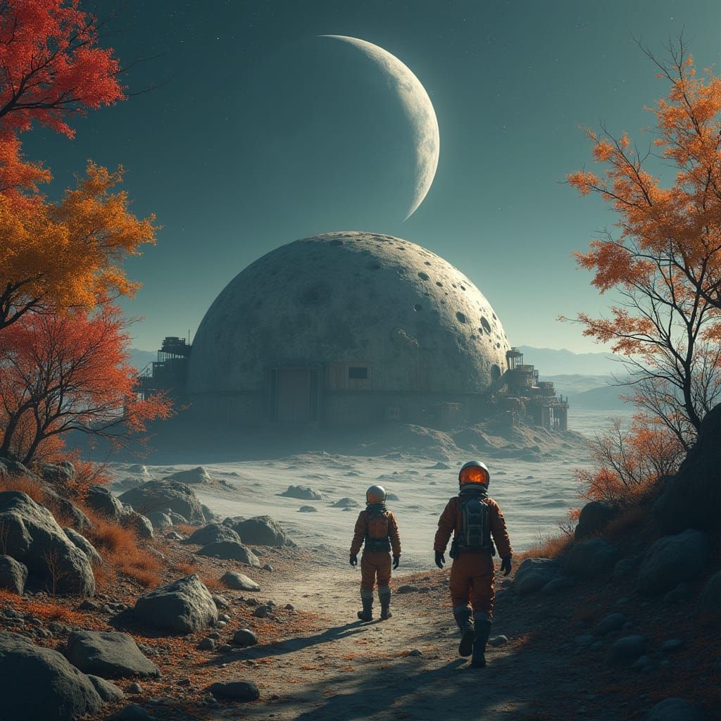 Autumn on a Lunar Base in Moody, Realistic Style