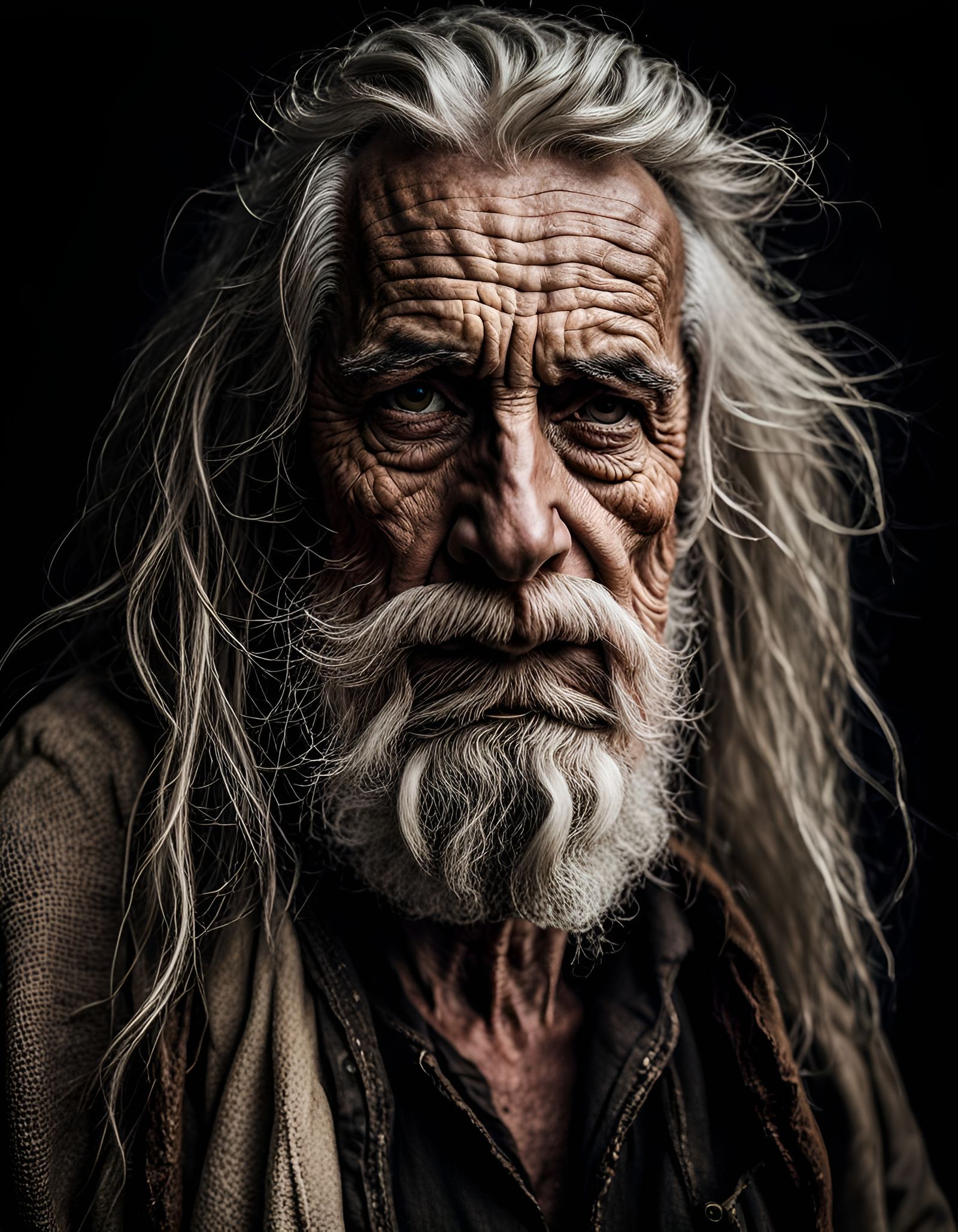 Detailed Portrait of an Old Man in Dystopian Style