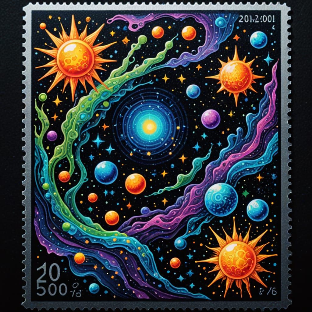 Rare Postage Stamp with Holographic Cosmic Design