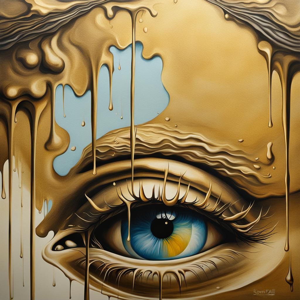 Surreal Girl Crying with Golden Castle Tear