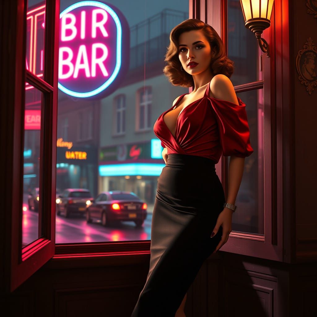 Sultry Femme Fatale in Art Deco Noir Style