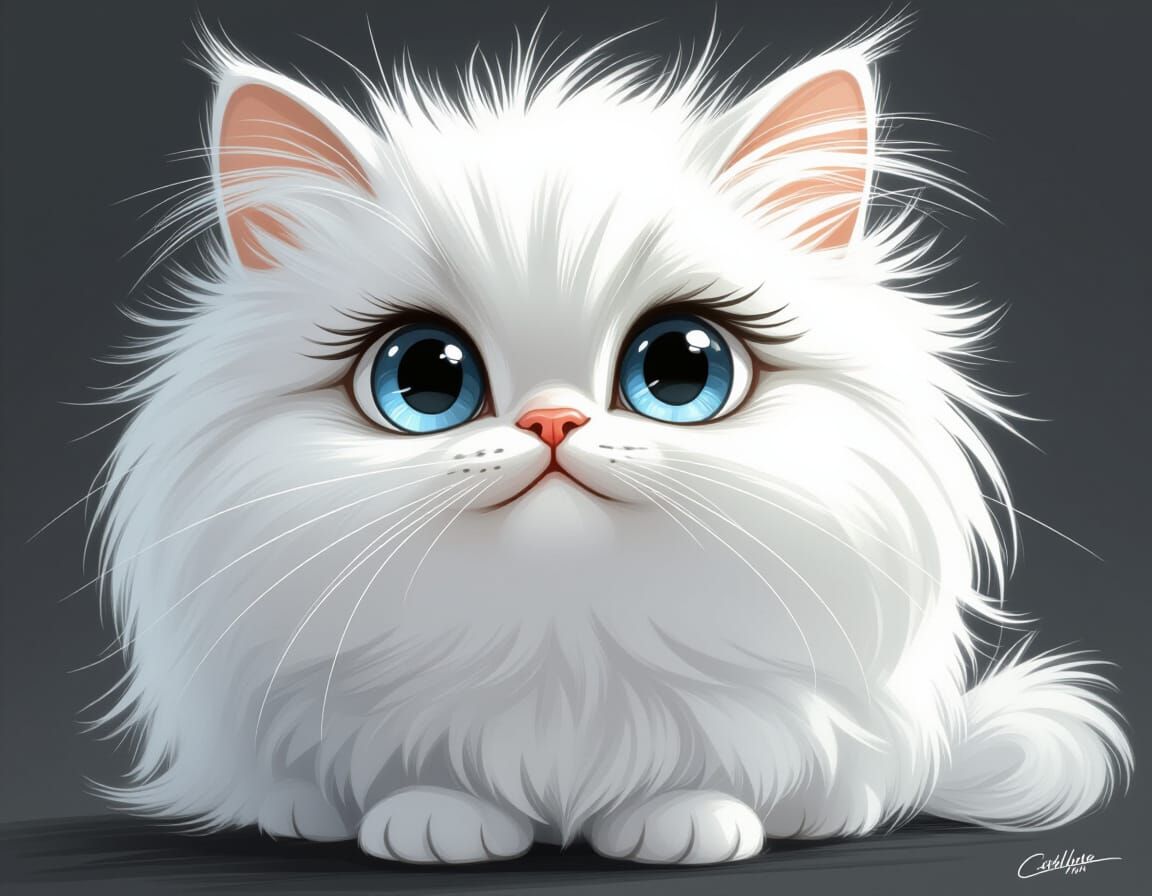Cute White Persian Cat Caricature Drawing