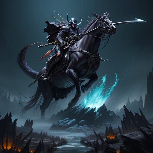 Dark Knight vs Giant Beast in Dark Fantasy Style