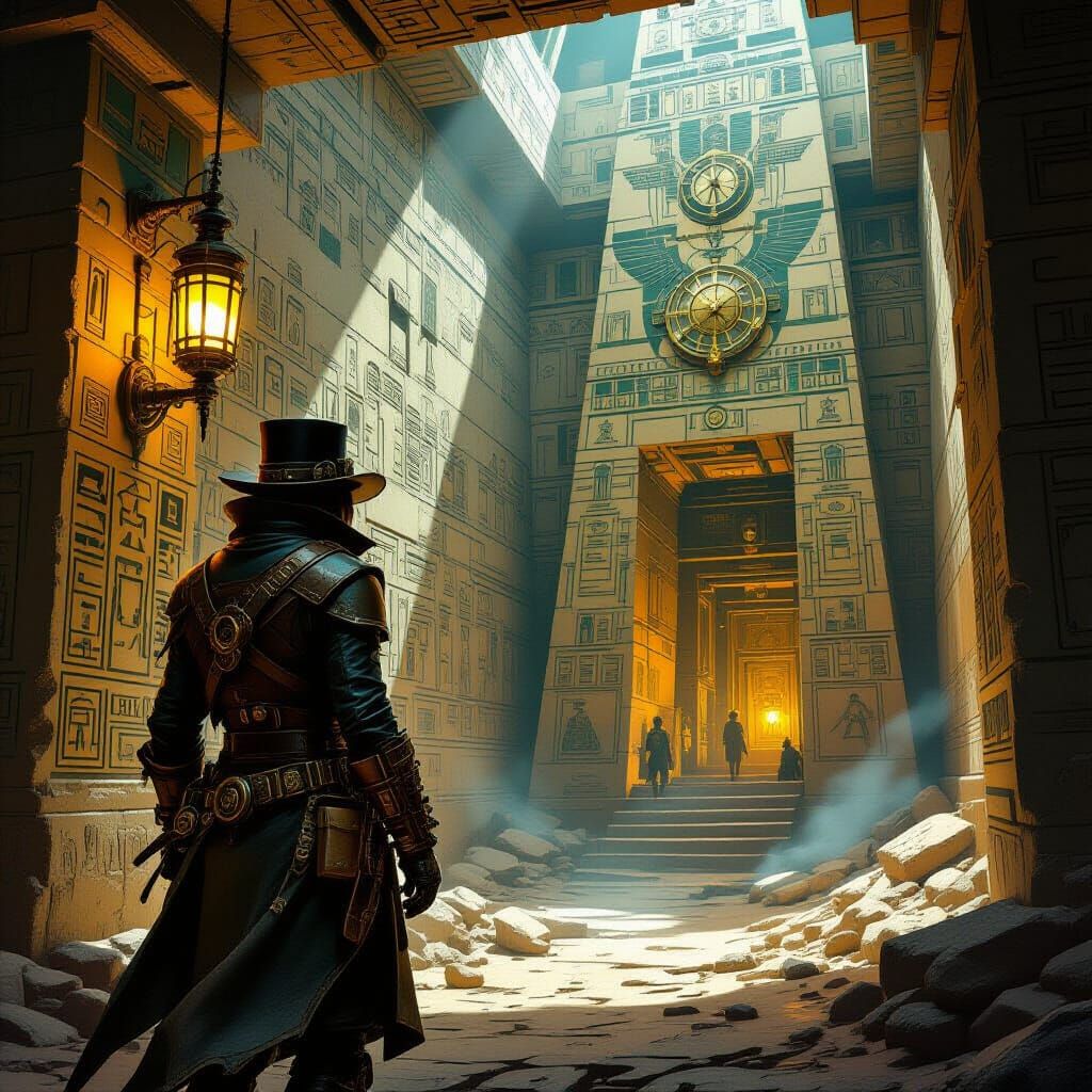 Steampunk Explorer Discovers Hidden Chamber with Clockwork M...
