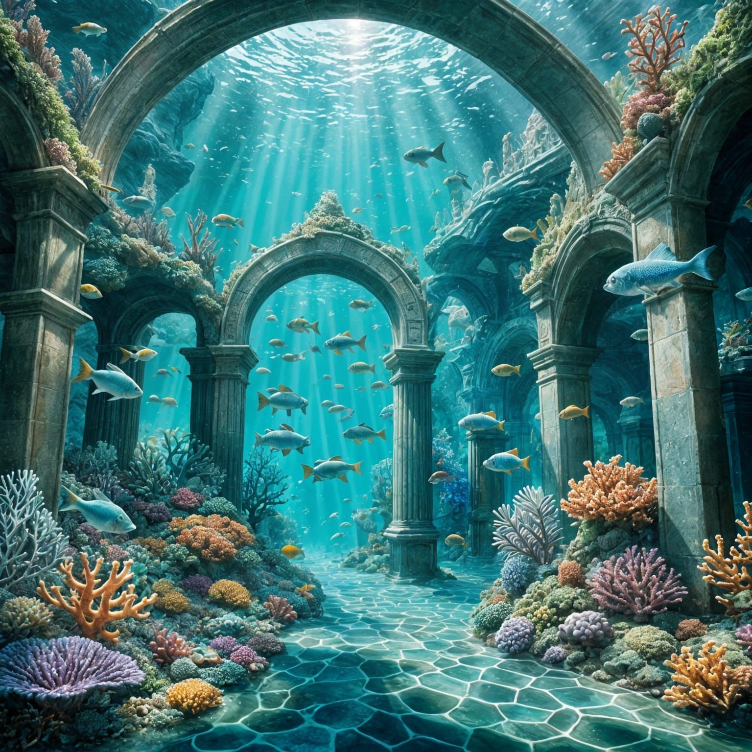 Underwater City of Glass and Coral Reef