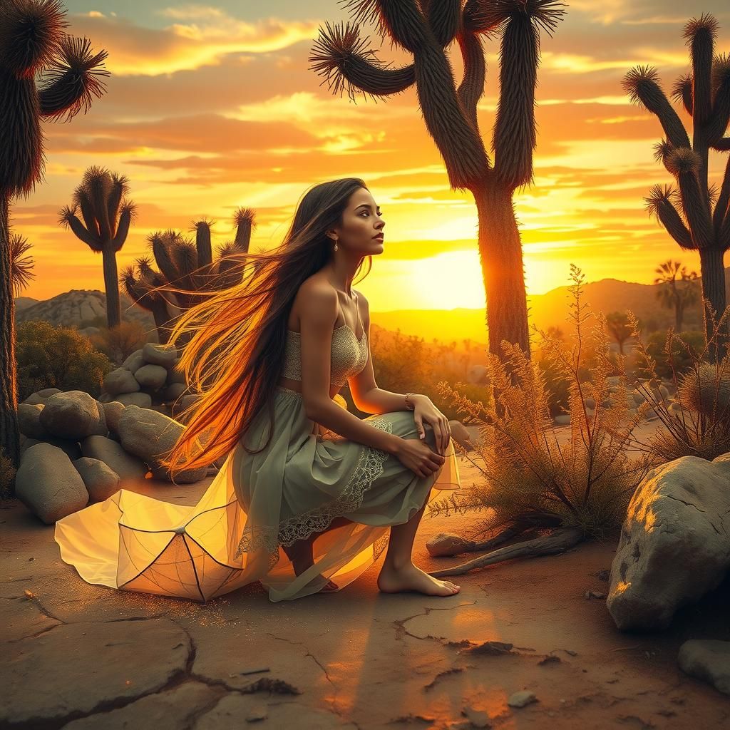 Surreal Desert Dream: Woman and Rhytidocaulon Macrolobum