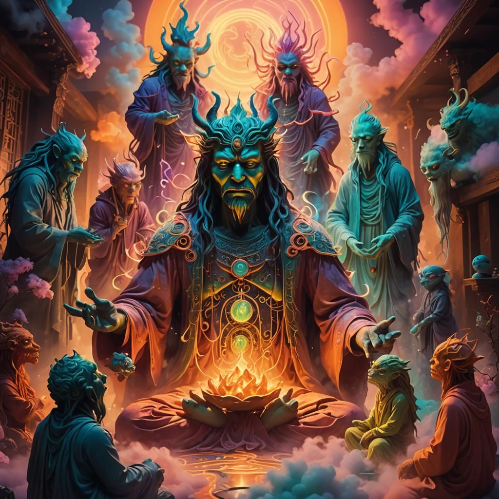 Zen Monster in Surreal Neon Home