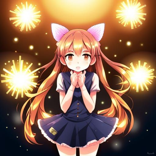 Anime Girl with Cat Ears in Sparkling Style