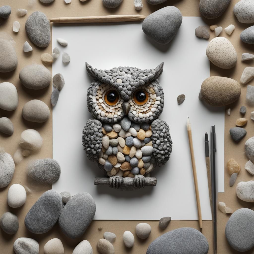 Stone Owl Handcraft in 8K Resolution