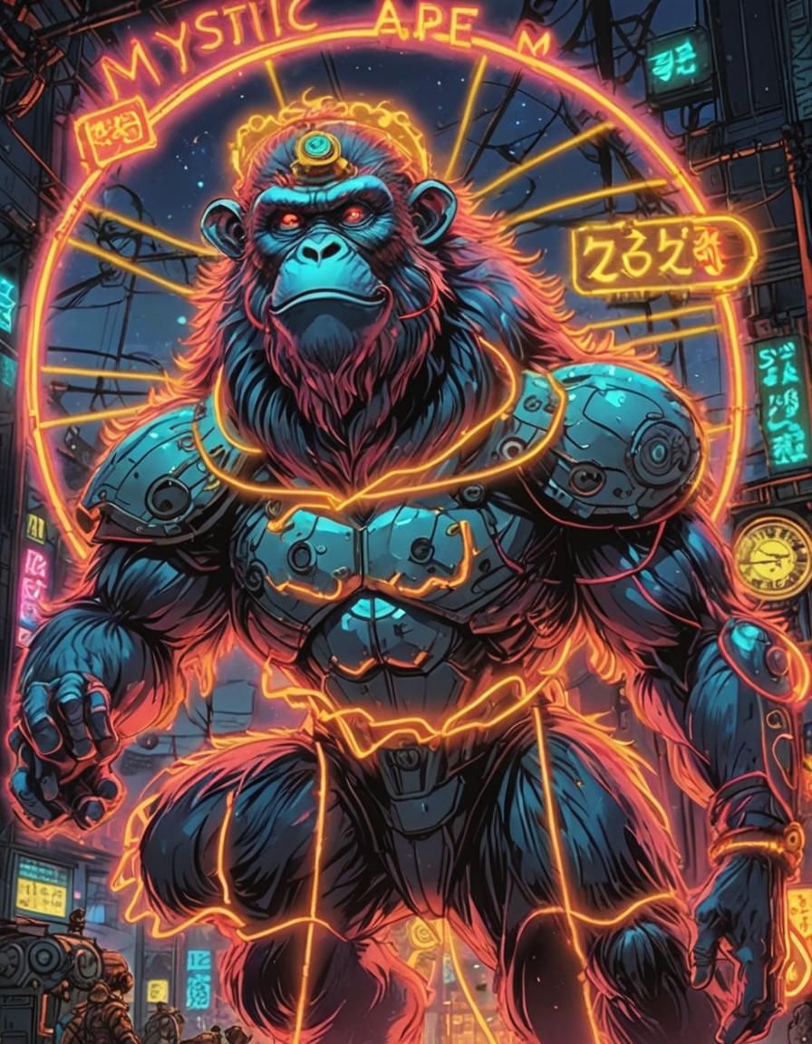 Steampunk Ape-Man in Glowing Neon Anime Style