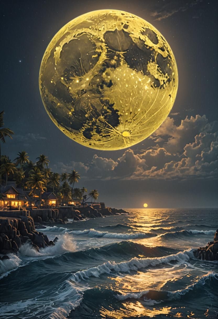 An image of a vibrant yellow moon set against the backdrop e...