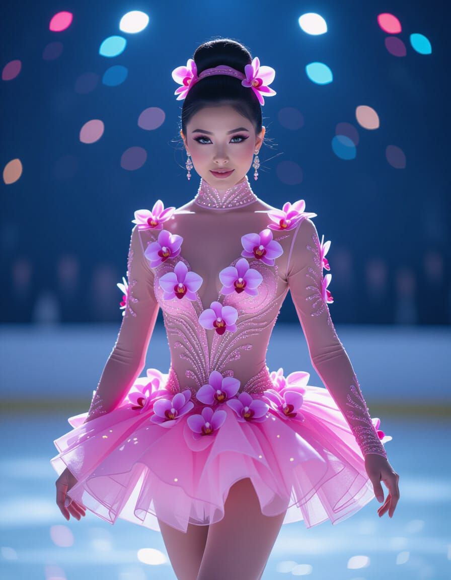 Orchid Ice Skater in Sparkling Bodysuit