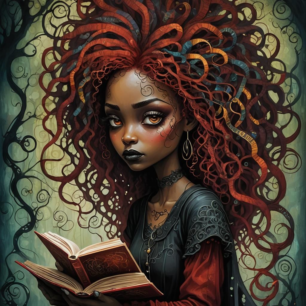 Afro-Latina in Gothic Punk Style Reading