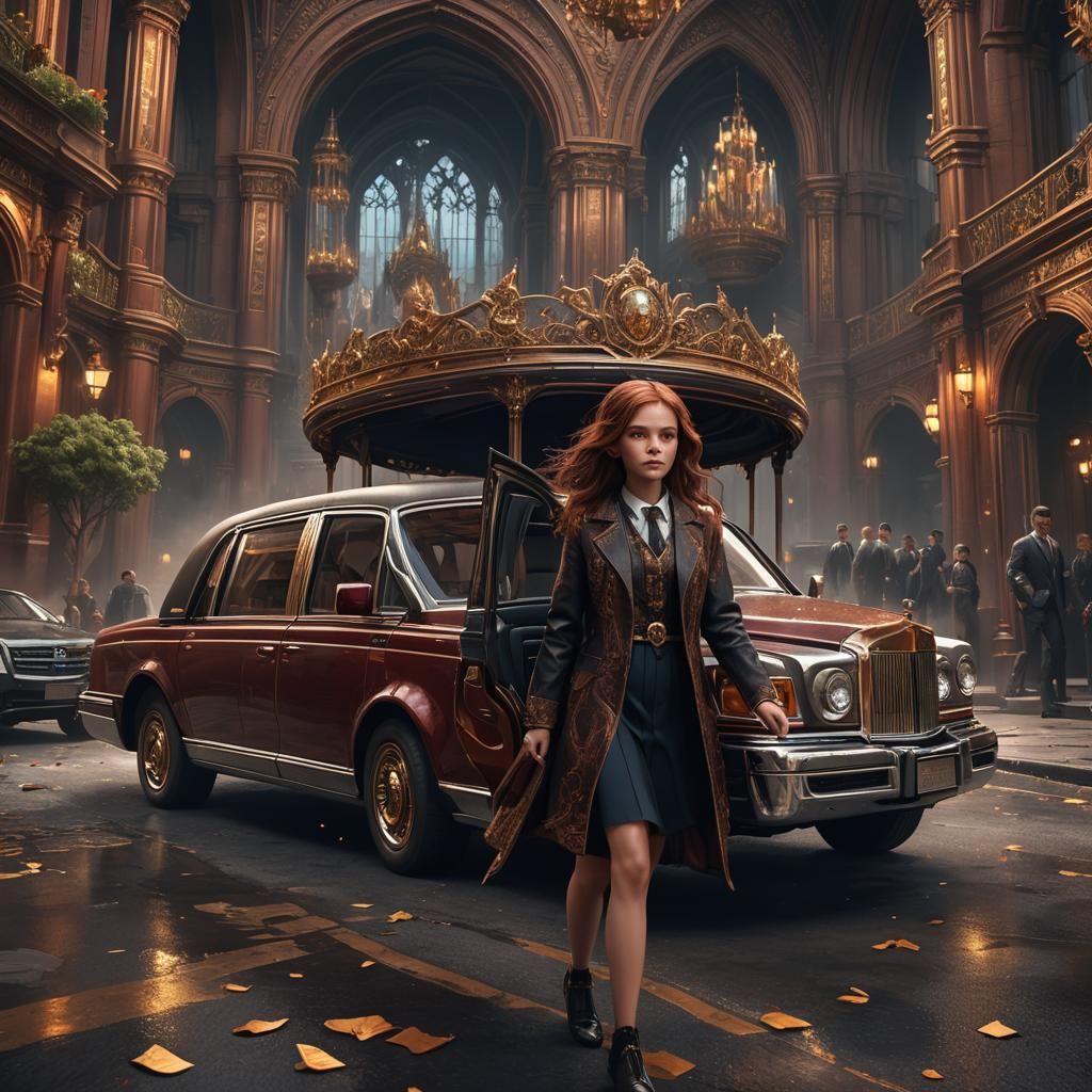 Girl with Reddish Hair in Limousine: Fantasy Art
