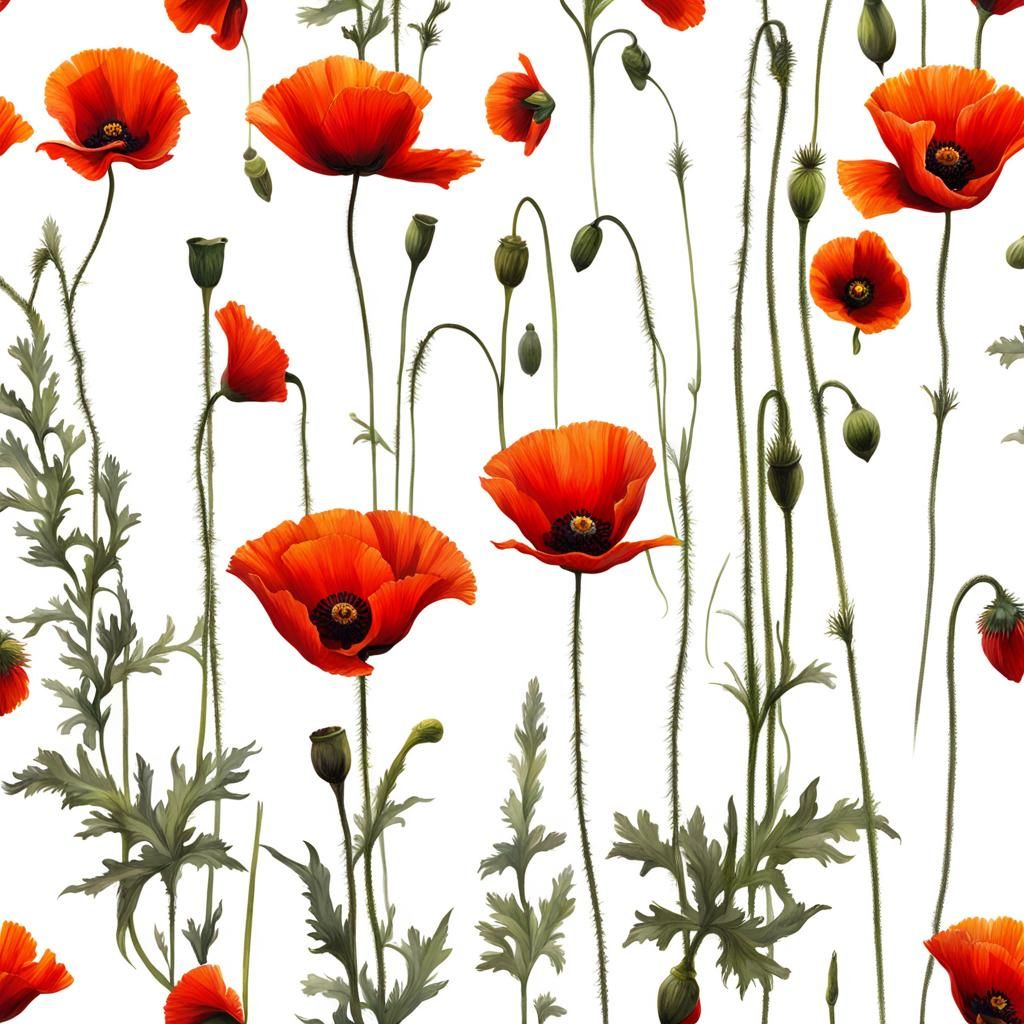 Poppy Flowers on White in Sinister Style