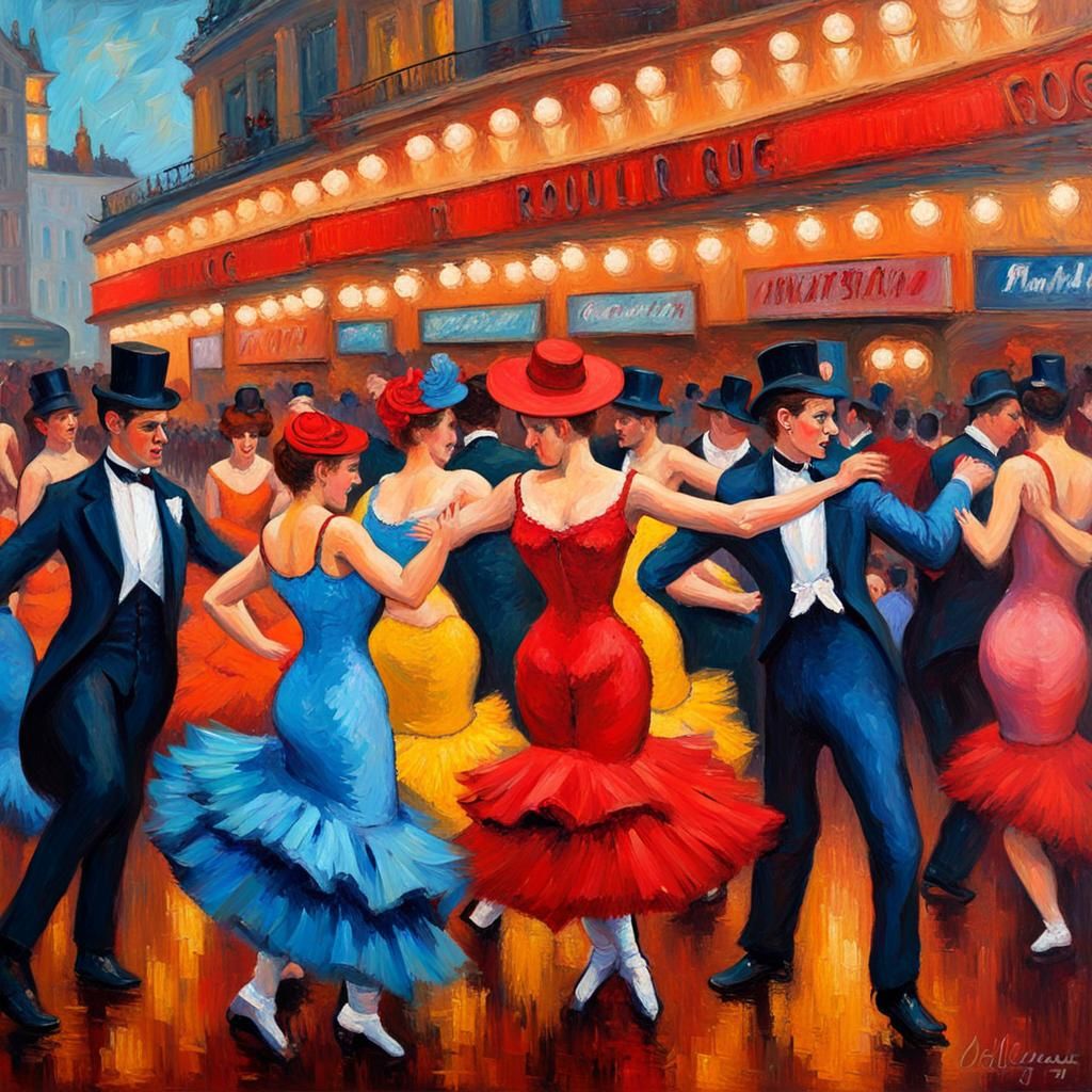 Moulin Rouge Can-Can Dancers in Expressionist Style