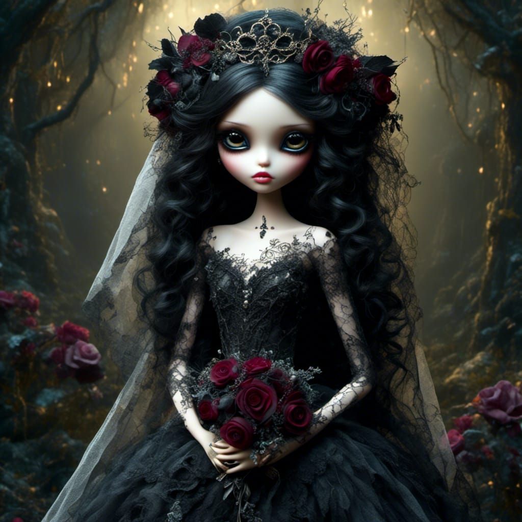 Chibi Gothic Bride in Tim Burton Style