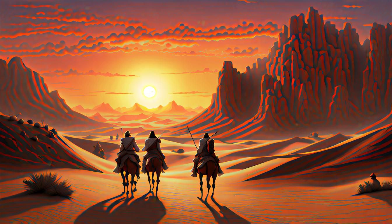 Desert Caravan Sunset: Dungeons and Dragons Matte Painting