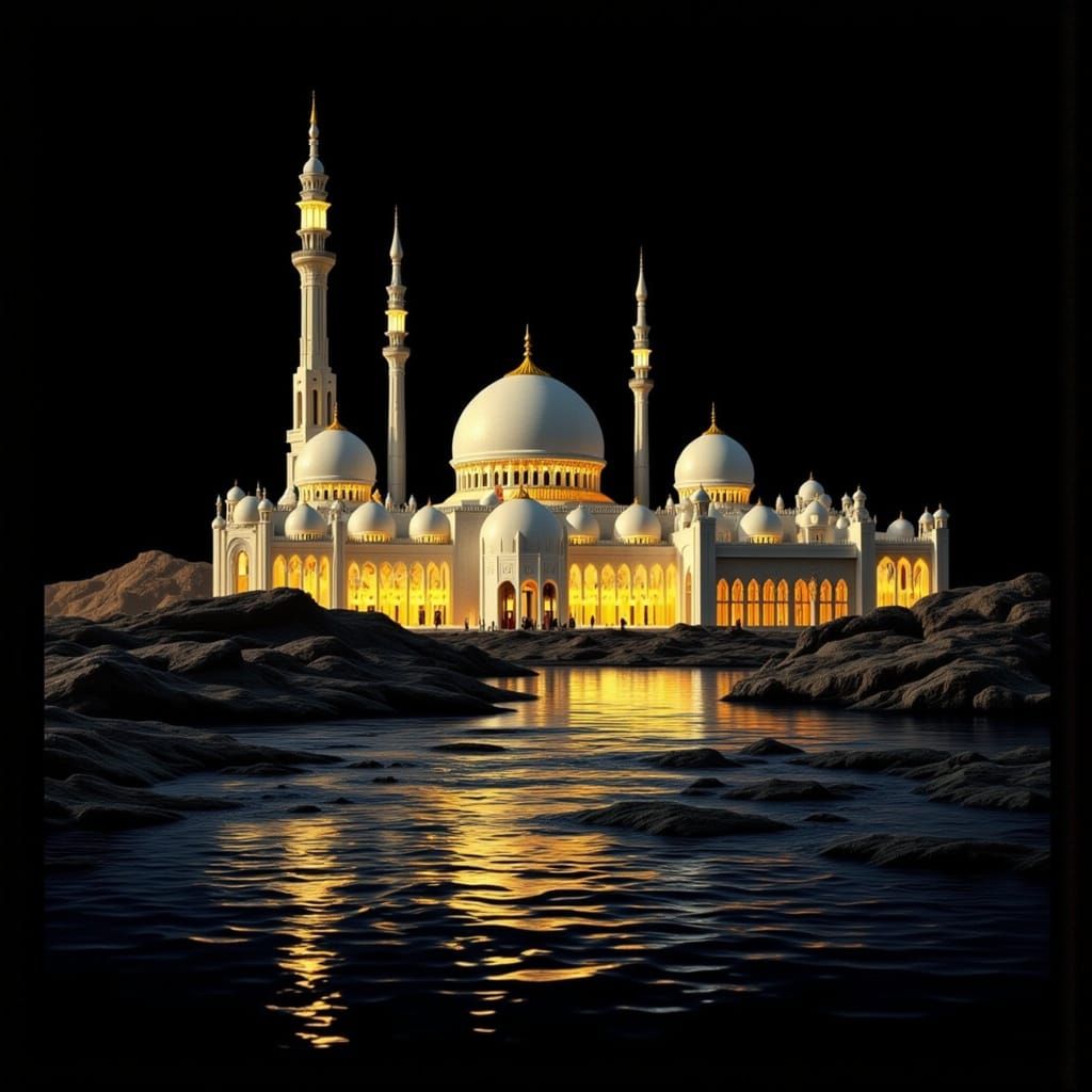 Cairo Mosque at Dusk in Rugged Digital Art Style
