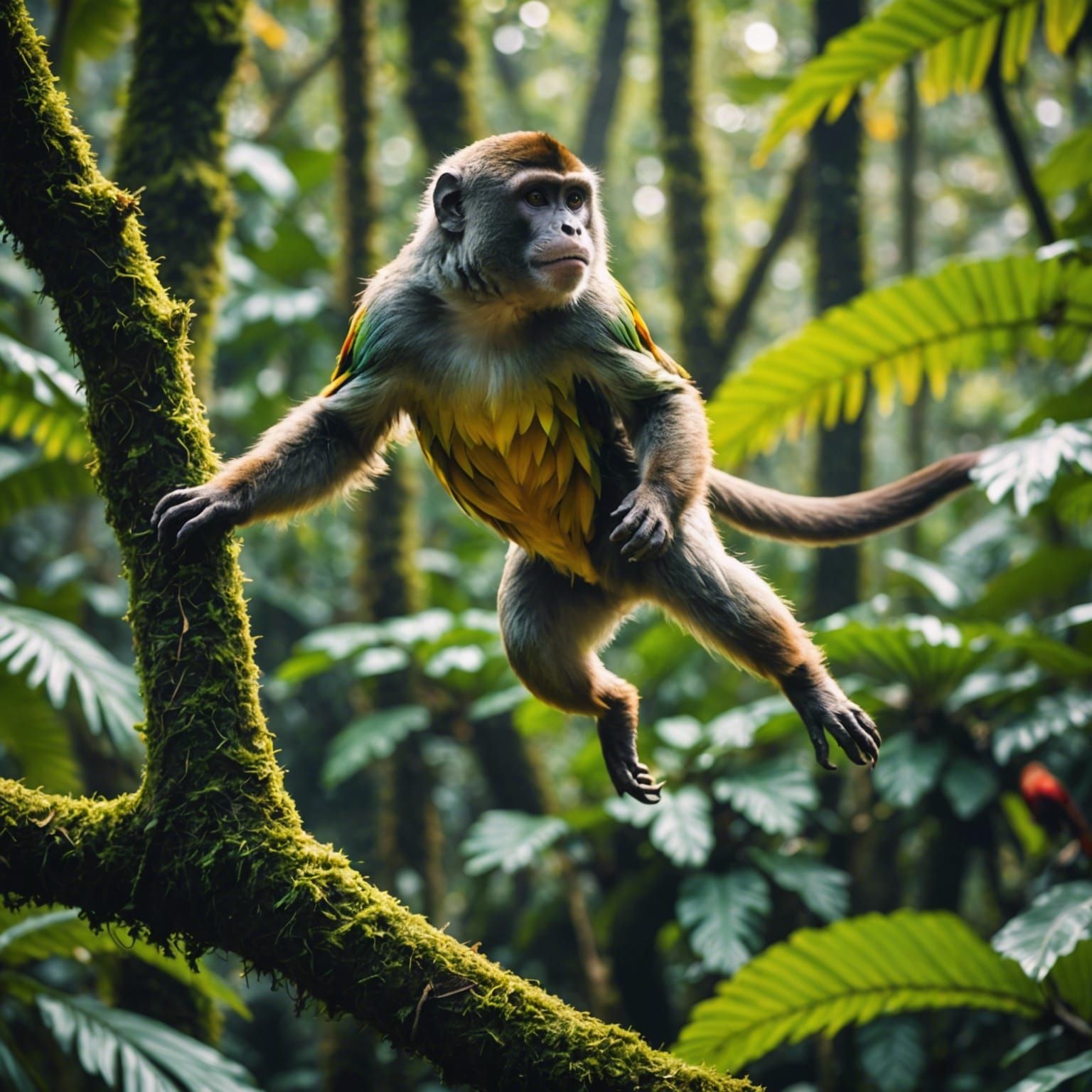 Monkey's Rainforest Leap: Cinematic Film Still