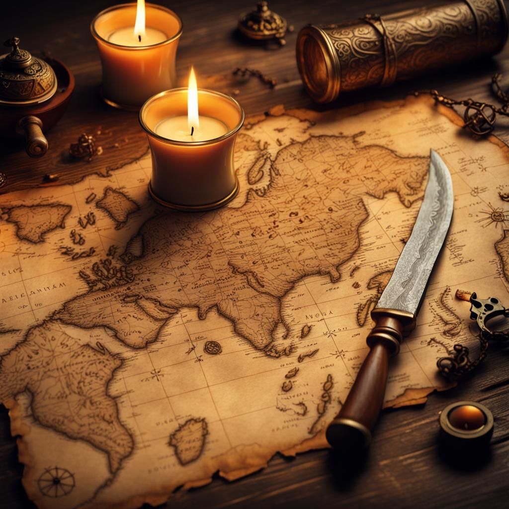 Artistic Pirate Treasure Map with Knife