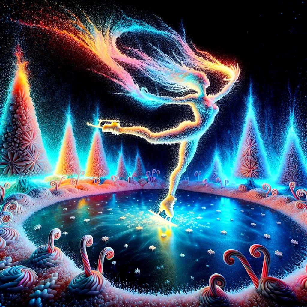 Whimsical Ice Skater in Fire Hologram Wonderland