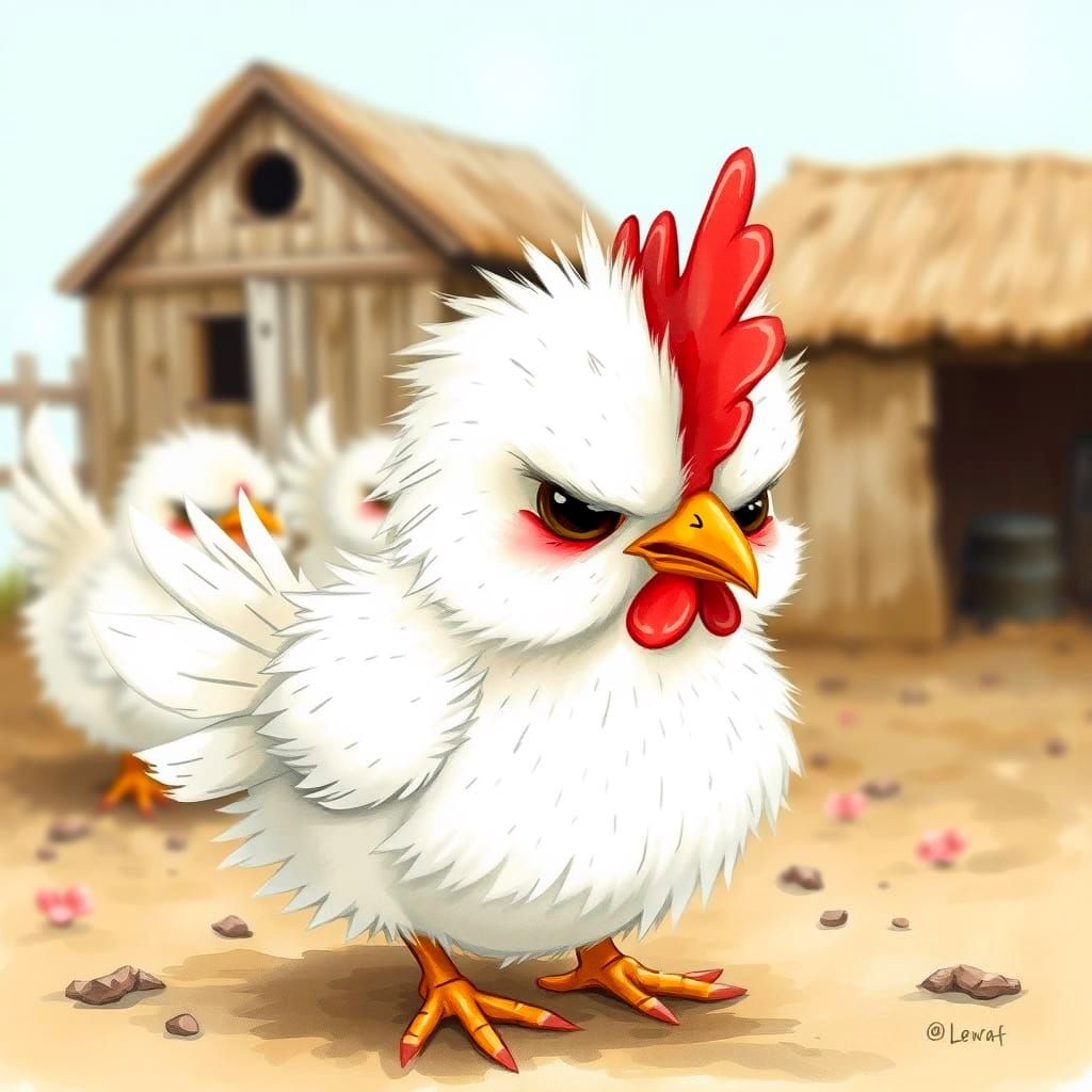 Grumpy Chick in Whimsical Farm Illustration