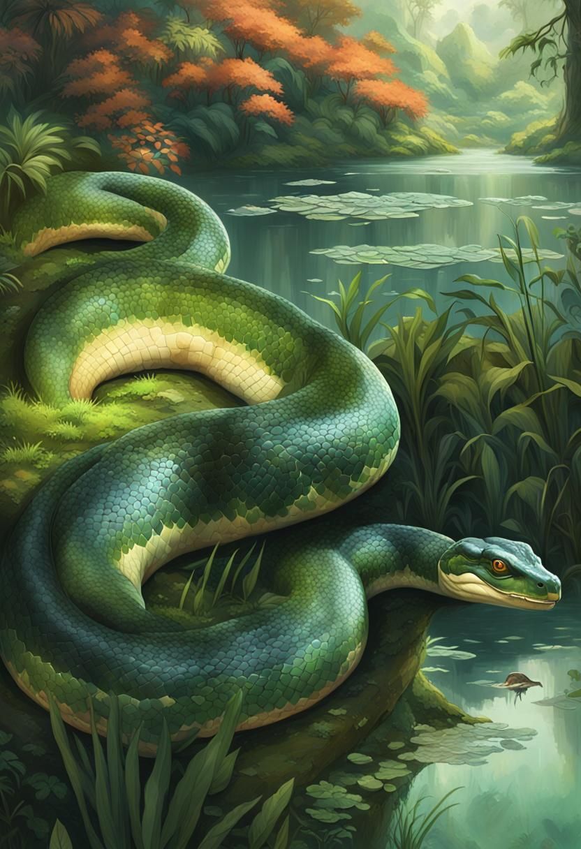 Hyperrealistic Anaconda in Amazon Jungle Landscape