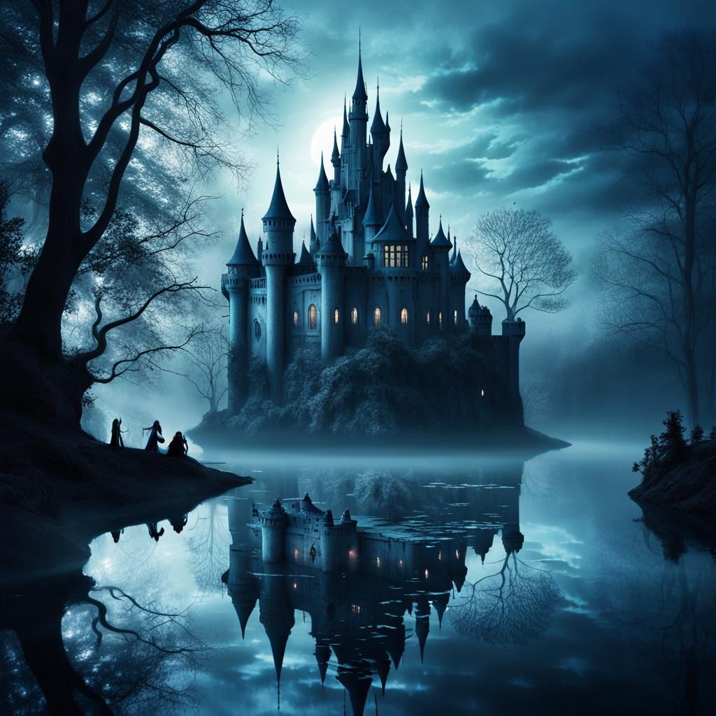 Ethereal Fairy Castle Reflected in Water