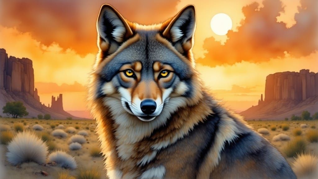 Majestic Coyote Portrait in Hyperrealistic Style