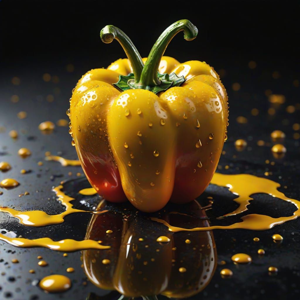 Pepper Glistening with Golden Liquid in Giger Style